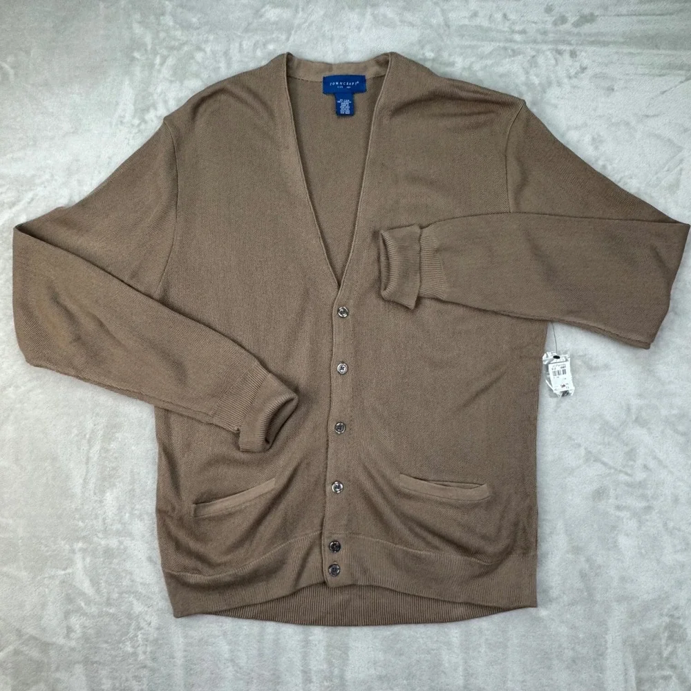 Vintage Towncraft JCPenney Men XL Tan Brown Grunge Prep Cardigan Sweater NWT